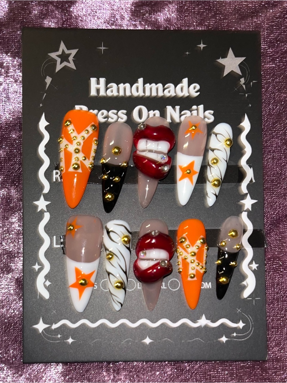 Handmade Press-On Nails - Orange, White, Black, Red, Nude